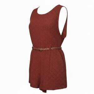 Free People Mod Mini Playsuit Red Black Geo Print Sleeveless Romper Size 10